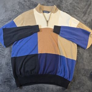 Paul Frederick Quarter Zip Pullover Sweater Men's XLT Color Block Cotton